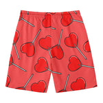 Red Heart Lollipop Pattern Print Men's Swim Trunks