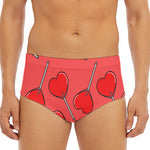 Red Heart Lollipop Pattern Print Men's Triangle Swim Briefs