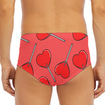 Red Heart Lollipop Pattern Print Men's Triangle Swim Briefs