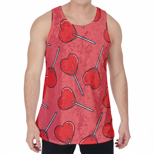 Red Heart Lollipop Pattern Print Men's Velvet Tank Top