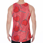 Red Heart Lollipop Pattern Print Men's Velvet Tank Top
