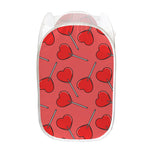 Red Heart Lollipop Pattern Print Mesh Laundry Hamper
