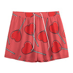 Red Heart Lollipop Pattern Print Mesh Shorts