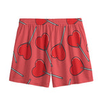 Red Heart Lollipop Pattern Print Mesh Shorts