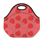 Red Heart Lollipop Pattern Print Neoprene Lunch Bag