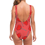 Red Heart Lollipop Pattern Print One Piece Swimsuit
