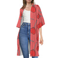 Red Heart Lollipop Pattern Print Open Front Beach Cover Up
