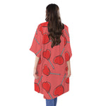 Red Heart Lollipop Pattern Print Open Front Beach Cover Up