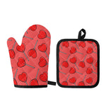 Red Heart Lollipop Pattern Print Oven Mitt And Pot Holder Set