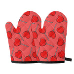Red Heart Lollipop Pattern Print Oven Mitts