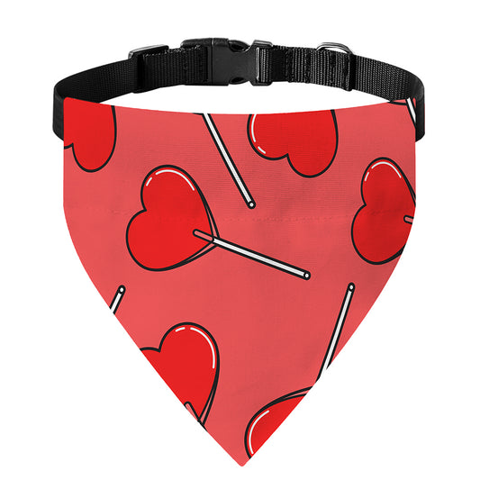 Red Heart Lollipop Pattern Print Over The Collar Dog Bandana