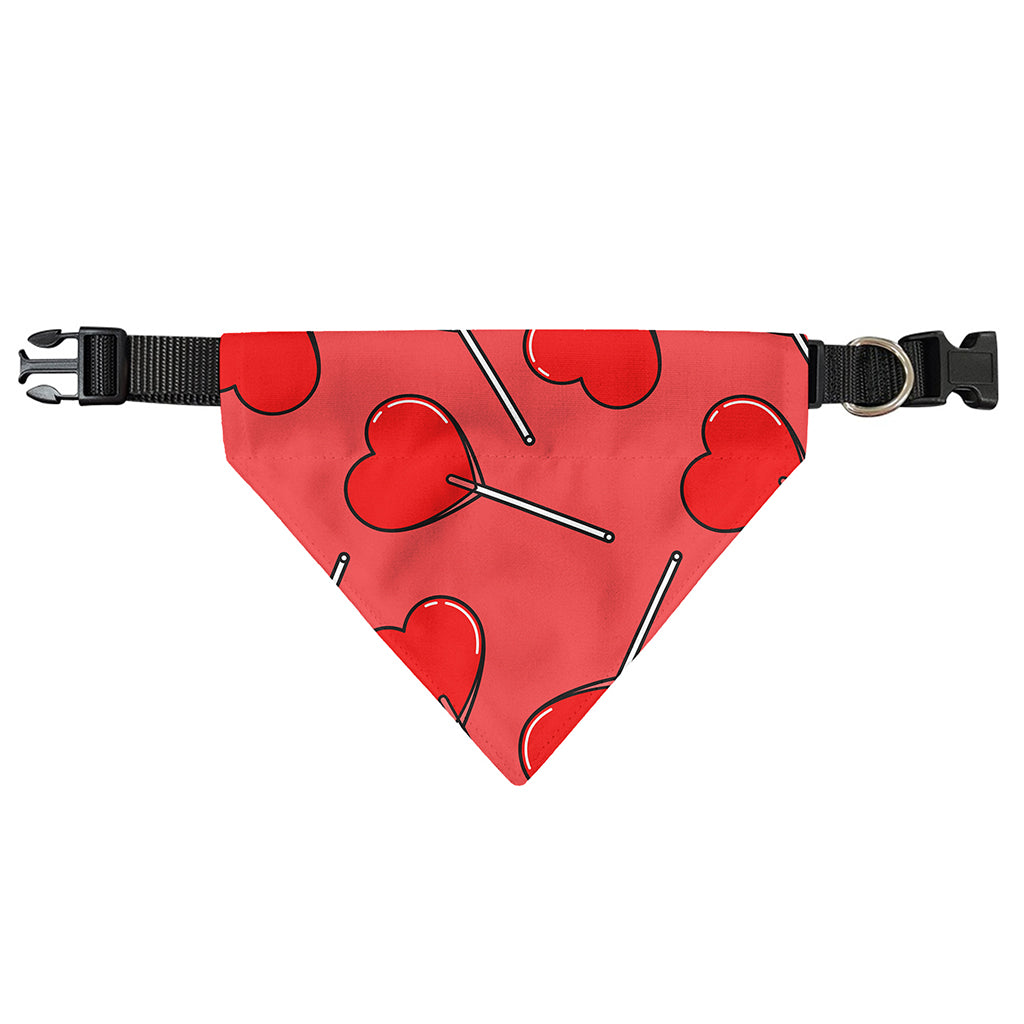Red Heart Lollipop Pattern Print Over The Collar Dog Bandana