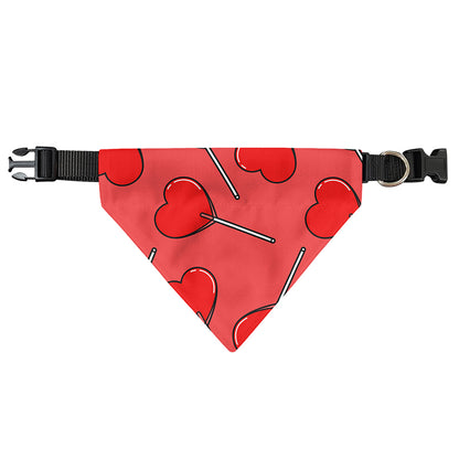 Red Heart Lollipop Pattern Print Over The Collar Dog Bandana