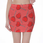 Red Heart Lollipop Pattern Print Pencil Mini Skirt