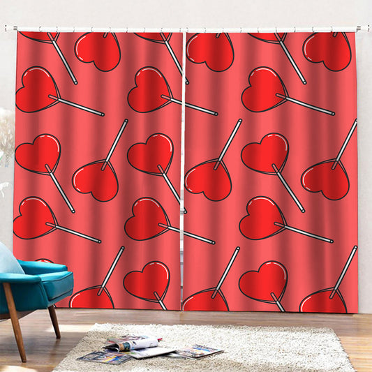 Red Heart Lollipop Pattern Print Pencil Pleat Curtains