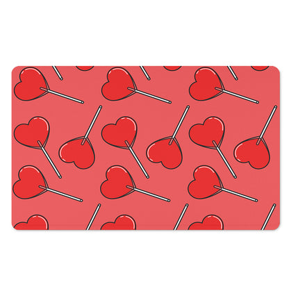 Red Heart Lollipop Pattern Print Polyester Doormat