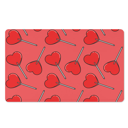 Red Heart Lollipop Pattern Print Polyester Doormat