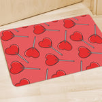 Red Heart Lollipop Pattern Print Polyester Doormat