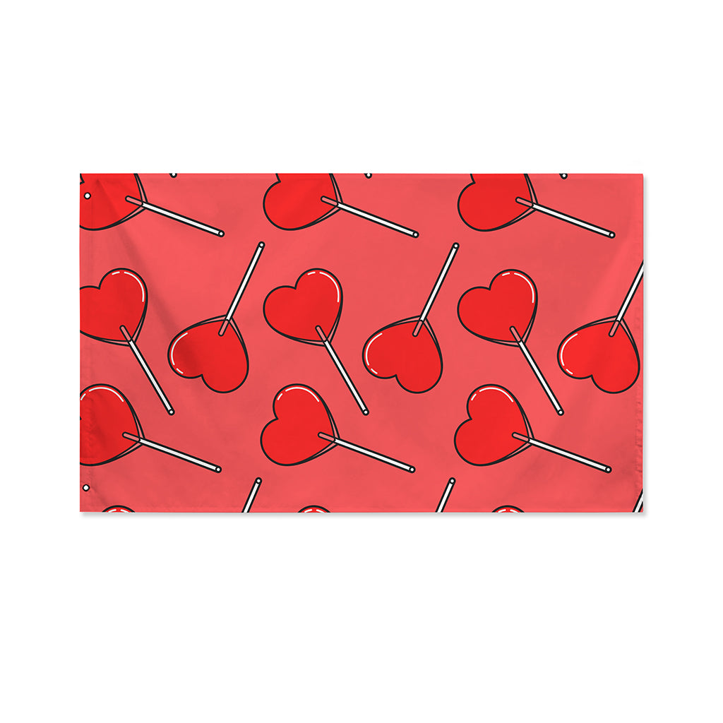 Red Heart Lollipop Pattern Print Polyester Flag