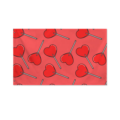 Red Heart Lollipop Pattern Print Polyester Flag