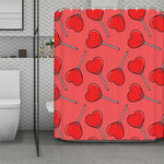 Red Heart Lollipop Pattern Print Polyester Shower Curtain
