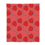 Red Heart Lollipop Pattern Print Polyester Shower Curtain