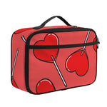 Red Heart Lollipop Pattern Print Portable Lunch Bag