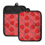 Red Heart Lollipop Pattern Print Pot Holders With Pocket