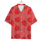 Red Heart Lollipop Pattern Print Rayon Hawaiian Shirt