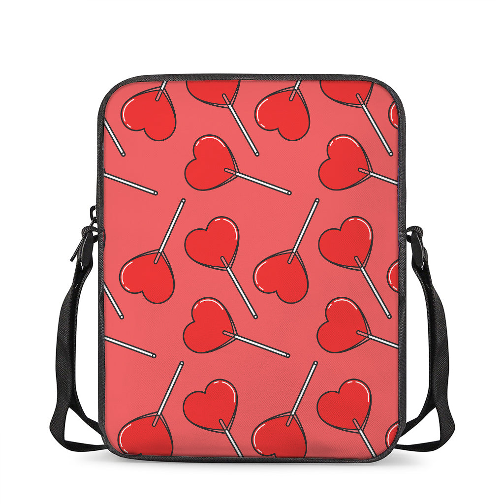 Red Heart Lollipop Pattern Print Rectangular Crossbody Bag