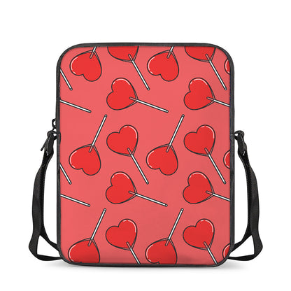Red Heart Lollipop Pattern Print Rectangular Crossbody Bag