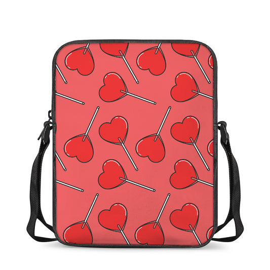 Red Heart Lollipop Pattern Print Rectangular Crossbody Bag
