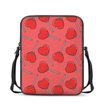 Red Heart Lollipop Pattern Print Rectangular Crossbody Bag