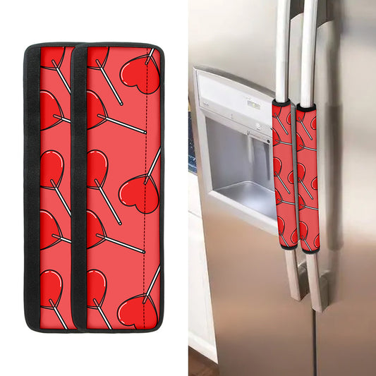 Red Heart Lollipop Pattern Print Refrigerator Handle Covers