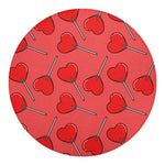 Red Heart Lollipop Pattern Print Round Blanket