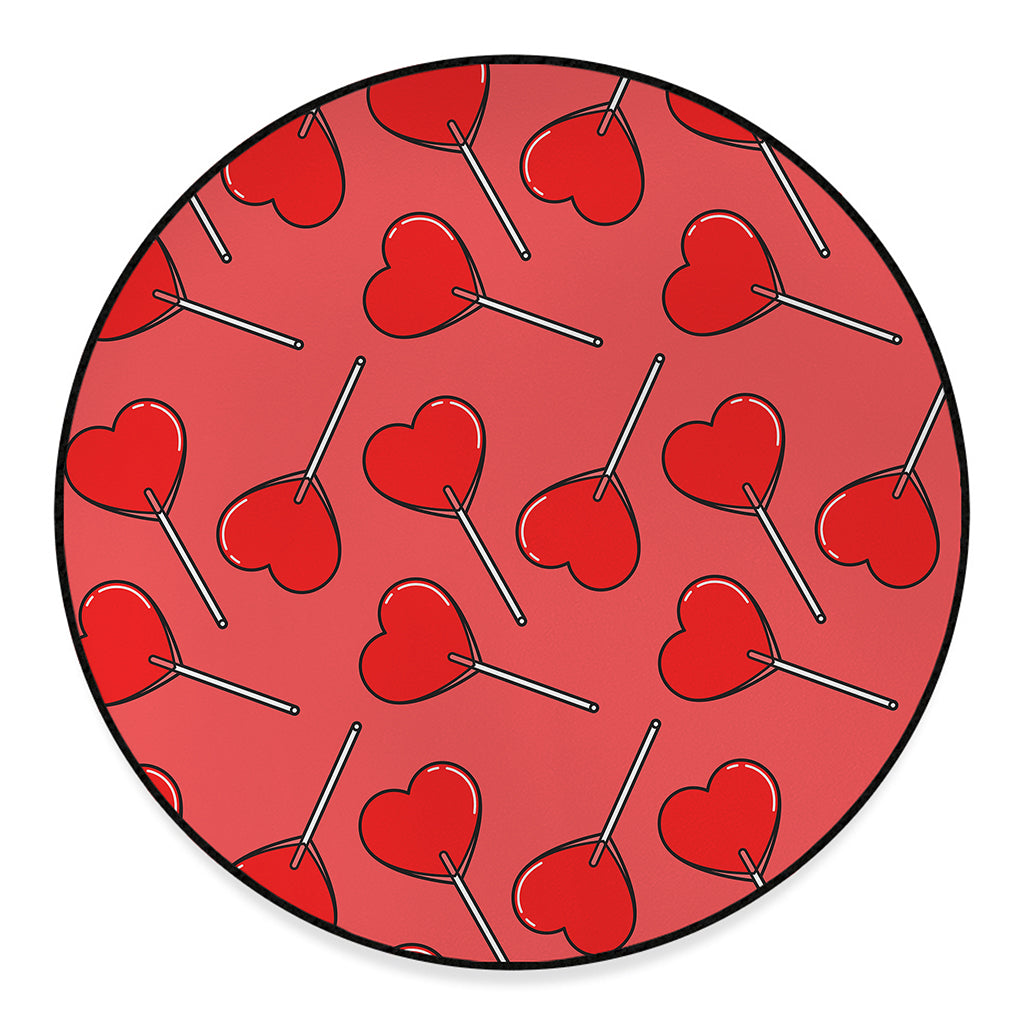 Red Heart Lollipop Pattern Print Round Floor Mat