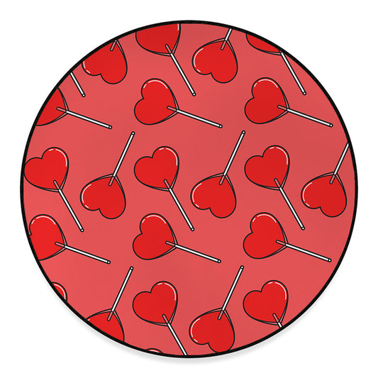 Red Heart Lollipop Pattern Print Round Floor Mat