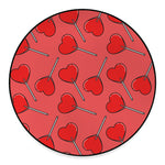 Red Heart Lollipop Pattern Print Round Floor Mat