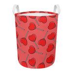 Red Heart Lollipop Pattern Print Round Laundry Basket