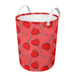 Red Heart Lollipop Pattern Print Round Laundry Basket