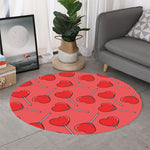 Red Heart Lollipop Pattern Print Round Rug