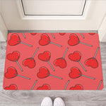 Red Heart Lollipop Pattern Print Rubber Doormat
