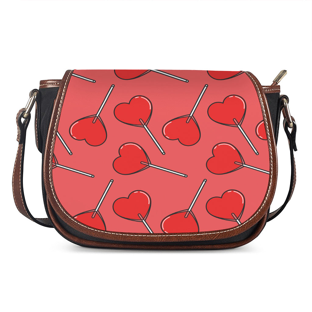 Red Heart Lollipop Pattern Print Saddle Bag