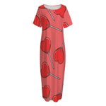 Red Heart Lollipop Pattern Print Short Sleeve Long Nightdress
