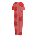 Red Heart Lollipop Pattern Print Short Sleeve Long Nightdress