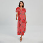 Red Heart Lollipop Pattern Print Short Sleeve Maxi Dress