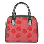 Red Heart Lollipop Pattern Print Shoulder Handbag