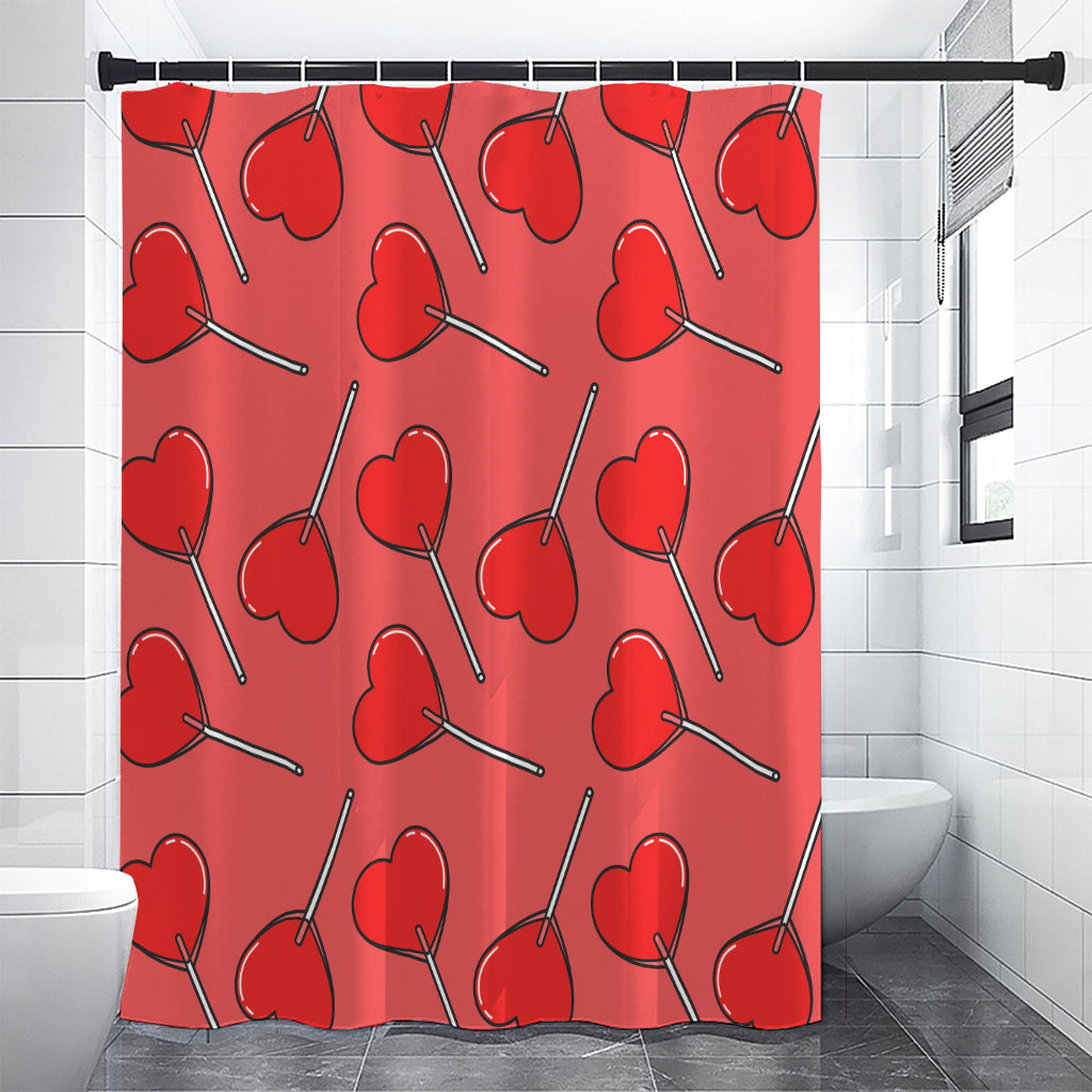 Red Heart Lollipop Pattern Print Shower Curtain