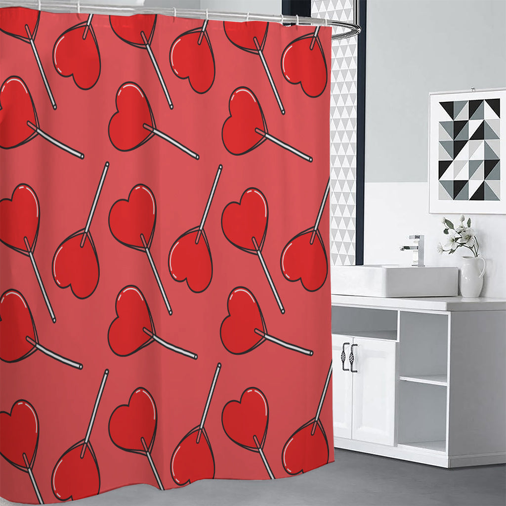 Red Heart Lollipop Pattern Print Shower Curtain