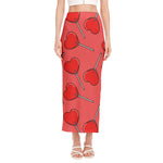 Red Heart Lollipop Pattern Print Side Slit Maxi Skirt